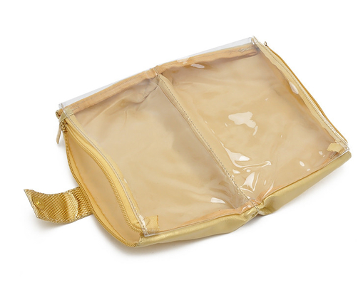 Портативная кожа ПУ гигиенической косметикаи складывая цвет косметической сумки золотой для перемещения